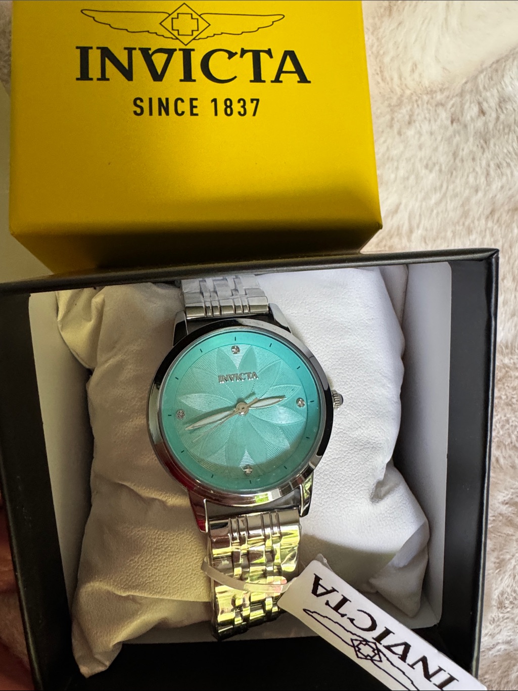 Invicta Silver Stainless Steel Watch With Turquoise Dial